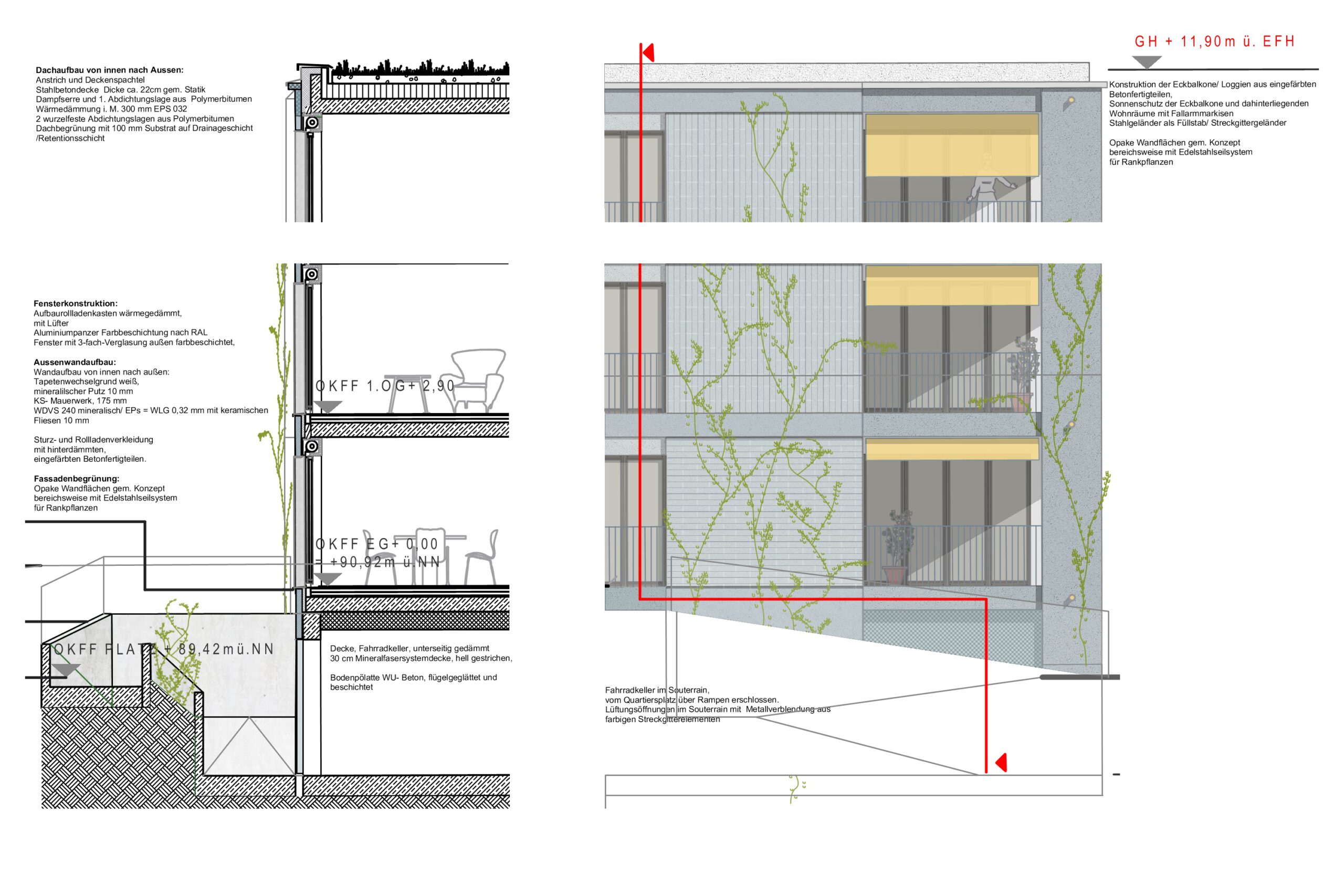 391 Quartier am Ostpark FFM-ARCHITEKTEN Detailschnitt Detailansicht Punkthaus WA-1