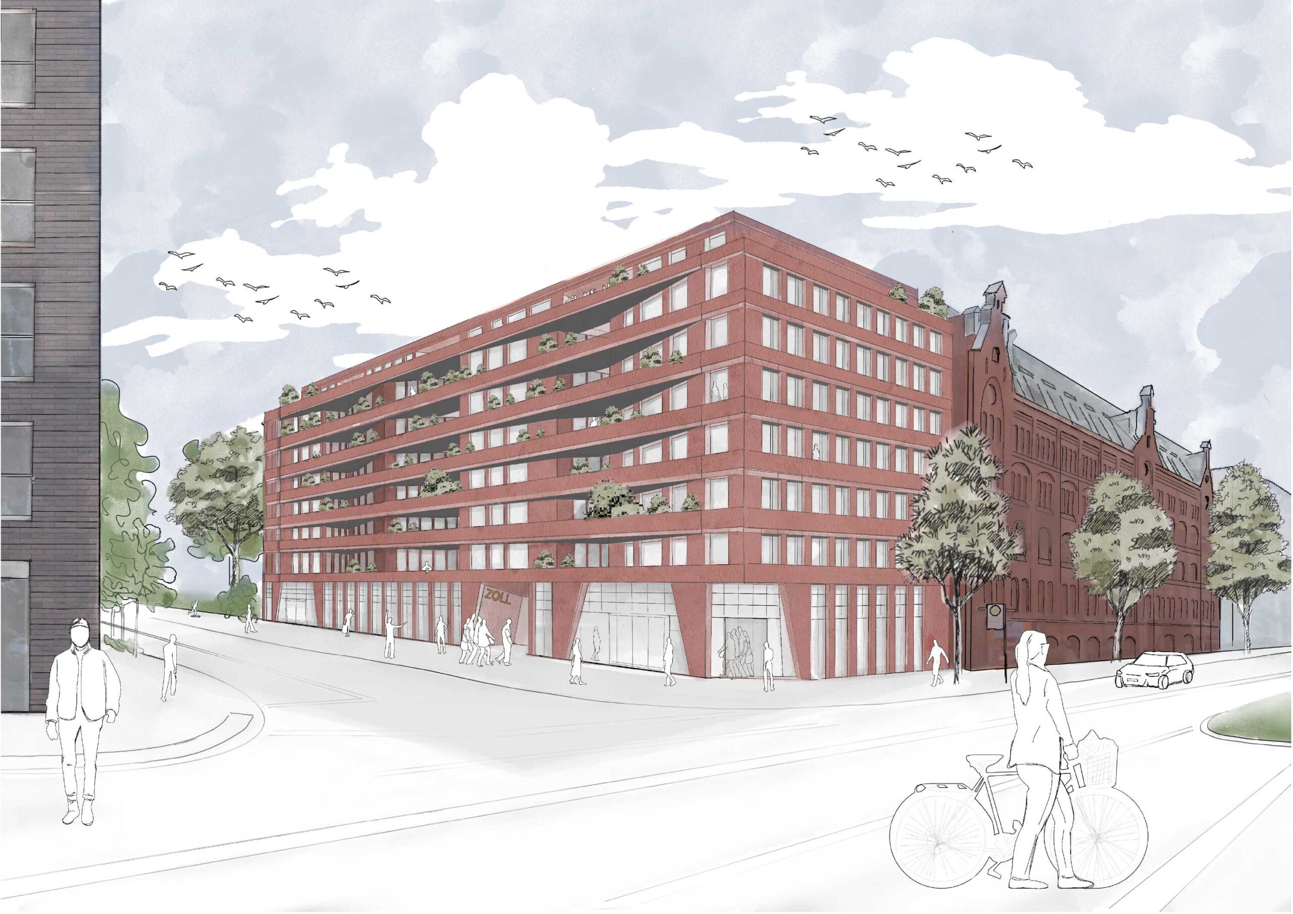 Visualisierung_ 402_Fußgängerperspektive von Nord-West Richtung Lohsepark_ffm-architekten